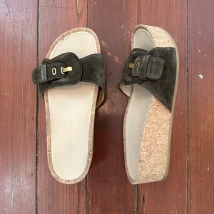 Veronica Beard Suede Slide Sandals, Olive/Brown